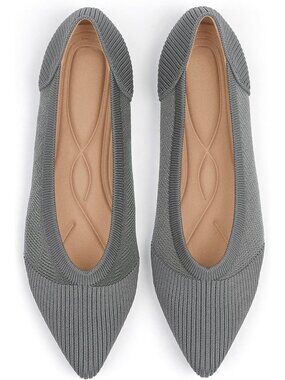 Women's Gray Knit Pointed Toe Flats Cap Toe Breathable Comfort Loafers